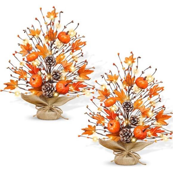Timer - 2 Pack 18 Inch Lighted Fall Tree Fall Decorations for Home, Fall Maples - Picture 1 of 7